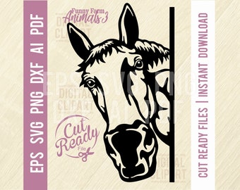 Peeking Horse SVG - Funny Peeking Animal SVG Cut Stencil, SVG for Cricut, clipart, png Cut file, iron on, vector