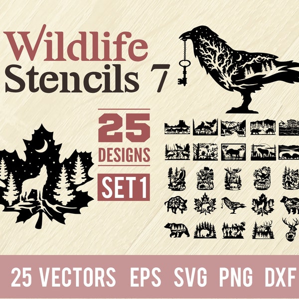 Wildlife Stencils SVG, BUNDLE - 25 designs svg for plasma, Laser cutting, cnc, dxf silhouette, svg for cricut, wood wall art, metal panel