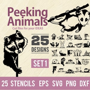 Spähende Tiere - Bundle 25 SVG - Lustige Tiere SVG Comic Tiere 25 geschnitten Vektor SVG - Clipart, Cricut, Vinyl Zeichen Design, SVG, Png, Dxf, Eps