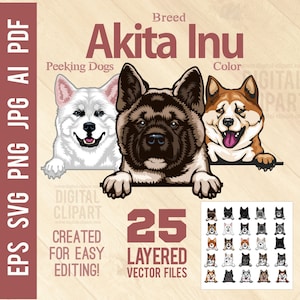 Akita Inu Dog SVG Set - Peeking Akita Inu SVG Pack - Bundle 25 Akita Inu SVG