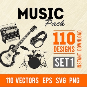 Music Pack SVG / EPS / PNG - 110 imagens tecnicamente perfeitas relacionadas à música