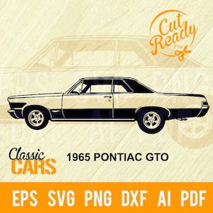 PONTIAC GTO 1965 SVG coupe fichier | Voitures classiques svg | Images clipart prêtes à être coupées|Téléchargement numérique| Fichiers cnc vinyle svg, dxf, png