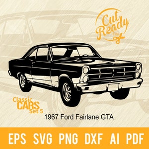 1967 Ford Fairlane GTA SVG / Classic Cars SVG Muscle Cars Cut Ready Clip Art / Download digitale/File CNC Vinile SVG, DXF, PNG