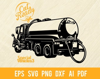 Septic Truck - Waste Removal - Special Equipment Stencil Cut File | - Cricut file svg, eps, PNG, DXF
