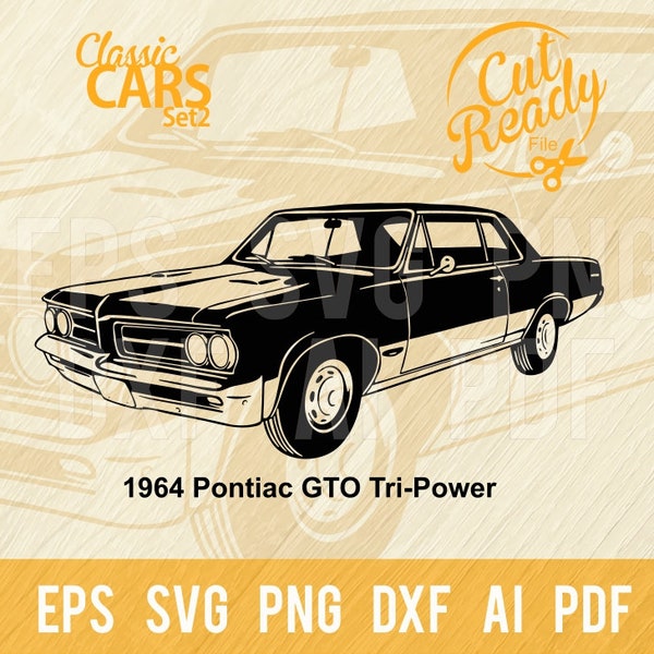 1964 Pontiac GTO Tri-Power SVG | Classic Cars svg Muscle Cars Cut Ready Clip Art | Digital Download|CNC Files Vinyl svg, dxf, png
