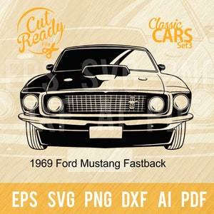 1969 Ford Mustang Fastback SVG / Classic Cars SVG Muscle Cars Cut Ready Clip Art / Digital Download/CNC Files Vinile SVG, DXF, PNG