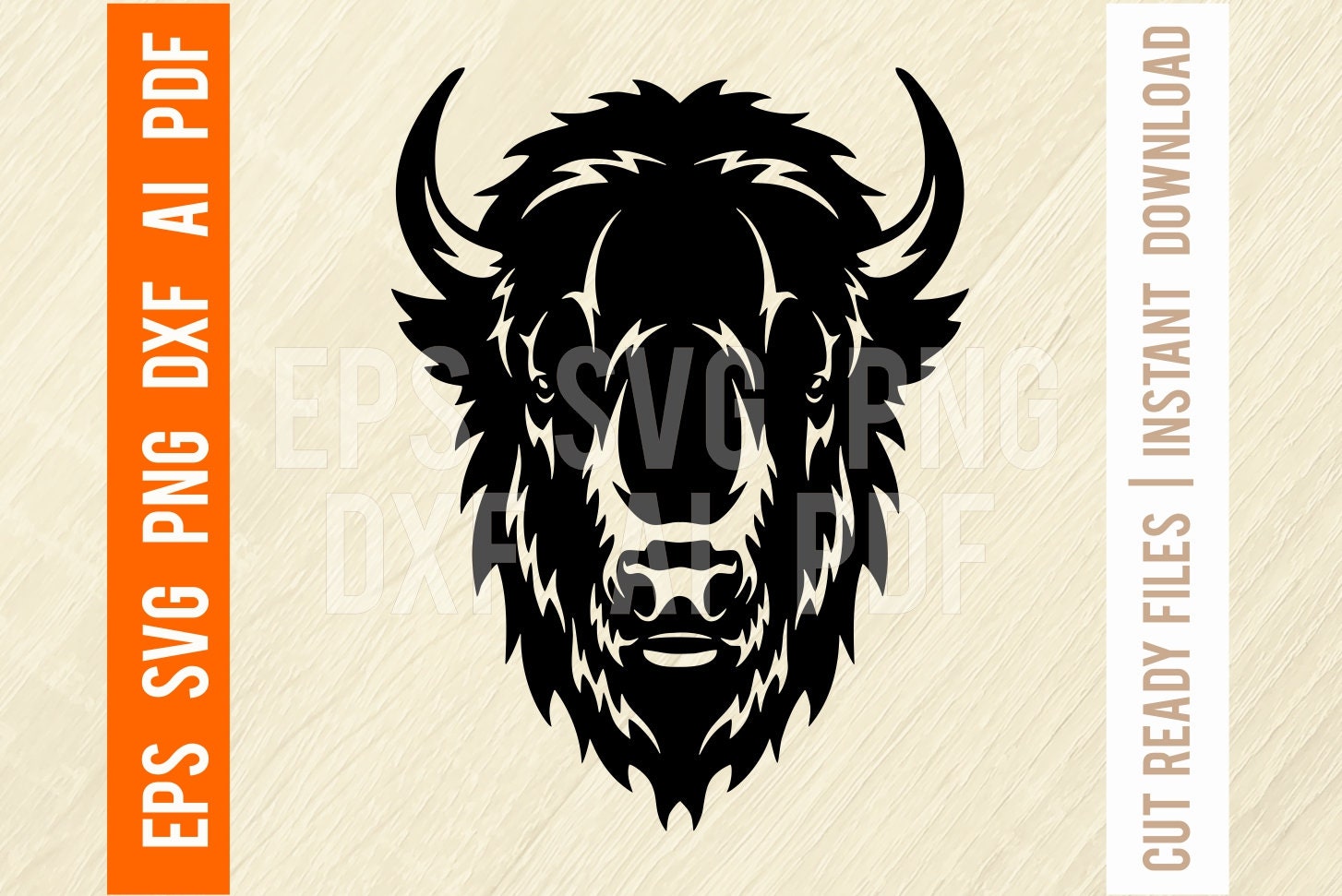 Bison Head Animals, Wildlife Stencils SVG, Head Silhouettes Dxf, SVG