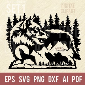 Wolf SVG, Wolf Pack svg, Wolf Howl svg, Wolf Hunting svg, Mountain Landscape svg Cut SVG, clipart Plasma Cutting Cut file for Cricut png dxf