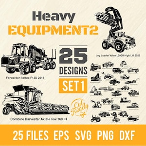 Heavy Equipment 2 - 25 svg Bundle - Heavy Machinery, Equipment and service vehicles svg, Stencils Cut Files |  Cricut file EPS, PNG, DXF