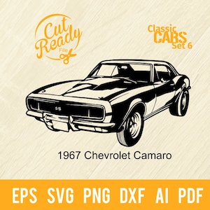 1967 Chevrolet Camaro SS 396 SVG / Classic Cars SVG Muscle Cars Cut Ready Clip Art / Digital Download/CNC File Vinile SVG, DXF, PNG