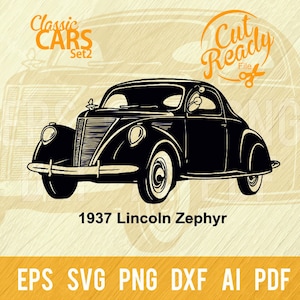 1937 Lincoln Zephyr SVG / Classic Cars SVG / Cut Ready Clip Art Graphics/Digital Download/CNC Files Vinile SVG, DXF, PNG