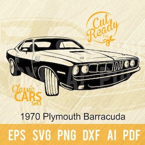 1970 Plymouth Barracuda SVG / Classic Cars SVG Muscle Cars Cut Ready Clip Art / Download digitale/File CNC Vinile SVG, DXF, PNG
