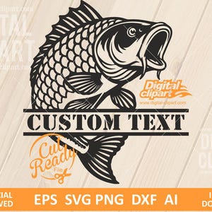 Carp Fish Monogram SVG, Custom Name Fishing Sign, Carp Split Monogram PNG, DXF Laser Cut File, Personalized Fish Wall Art