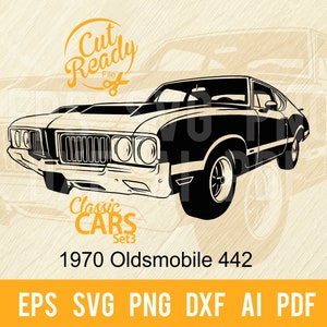 Muscle Car SVG 442 SVG / Classic Cars SVG Muscle Cars Cut Ready Clip Art / Download digitale/File CNC Vinile SVG, DXF, PNG