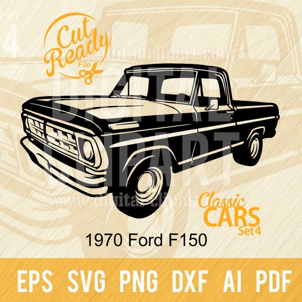 1970 Ford F150 SVG - Pickup Truck svg Classic Car SVG | Cut Ready Clip Art Graphics|CNC Files Vinyl Sign Design|svg, eps, dxf, png