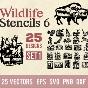 Wildlife Stencils SVG, BUNDLE - 25 designs svg for plasma, Laser cutting, cnc, dxf silhouette, svg for cricut, wood wall art, metal panel