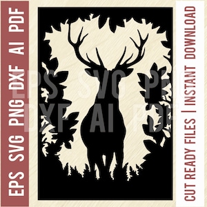 鹿 SVG - 野生動物ステンシル SVG、動物のシルエット dxf、カット SVG、クリップアート、プラズマ切断 - Cricut 用カット ファイル、アイロン接着、png、dxf