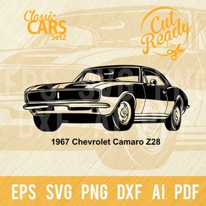 1967 Chevrolet Camaro Z28 SVG / Classic Cars svg Muscle Cars Cut Ready Clip Art Graphics / Download digitale/File CNC Vinile svg, dxf, png