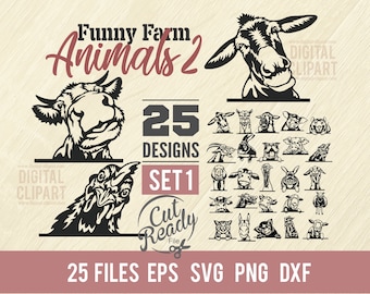 Funny Farm Animals 25 SVG BUNDLE 25 vectors svg Cut Stencils SVG Vector Designs Logo