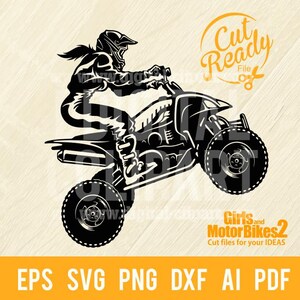 Quad bike e ragazza SVG - Cartello ATV Bike - Sport estremi - Stencil Dirt Bike, file di taglio Off Road Bike Silhouette Cut Files, file di taglio svg / cnc