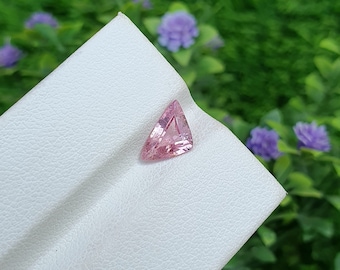 Espinélio rosa em formato triangular, transparente, natural, solto, não aquecido e não tratado, facetado, proveniente do Tadjiquistão.