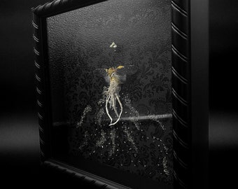 Cerogenes Auricoma (Wax Tailed Leaf Hopper) with Metallic Paper Backing and Pyrite Dust in Shadow Box Frame