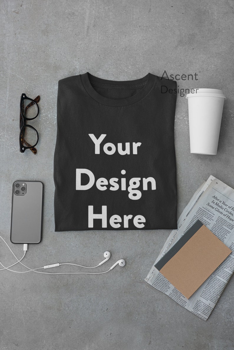 Download Stock Photo: Black folded T Shirt Flatlay Shirt T-shirt | Etsy