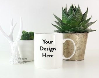 Stock Photo | White Coffee Mug Mockup | Featuring Plants and Decoration | Mock Up