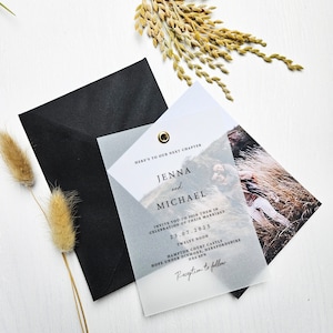 Vellum overlay photo wedding invitations