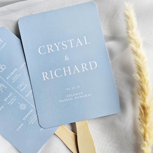 Coastal Blue Wedding Program Paddle Fans with Timeline