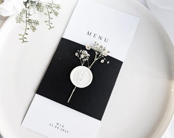Modern Wedding Menu with Dried Floral Accent