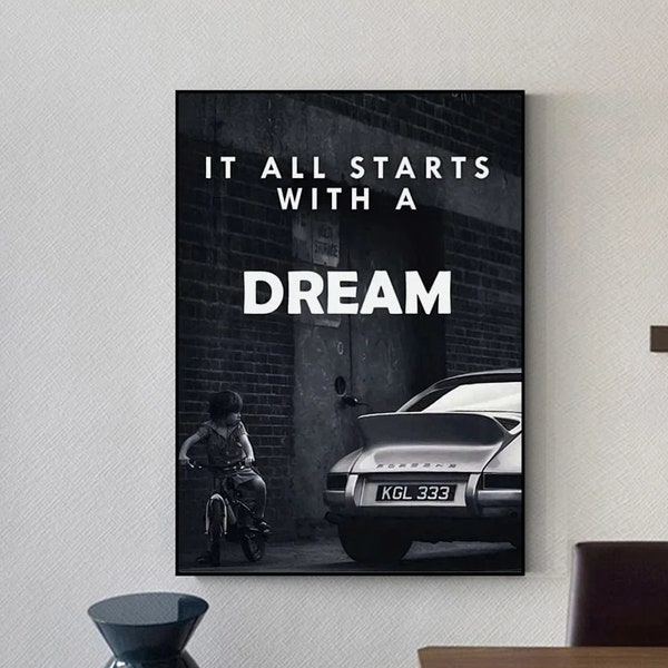 NO FRAME Decoration for Home Poster Black and White it All Starts with a Dream Canvas Painting Room Wall Decor Art Prints Frameless