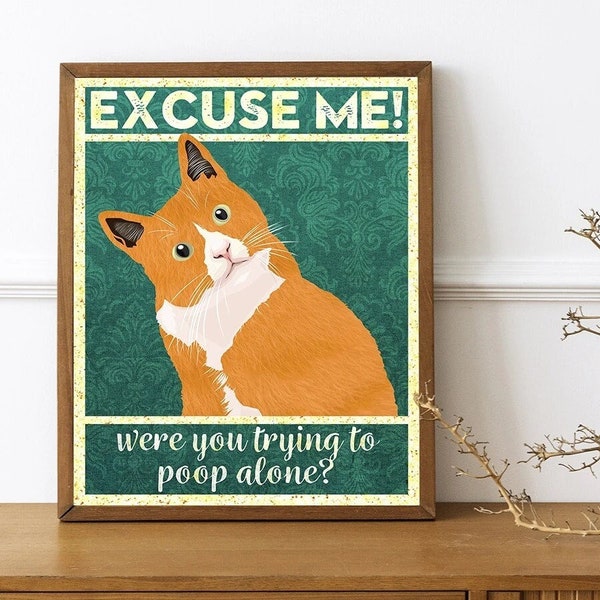 Were You Trying To Poop Alone Poster Funny Bathroom Sign Canvas Prints Cute Cat Quote Art Painting Wall Picture Toilet WC Decor