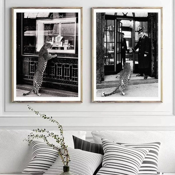 NO FRAME Luxury Brand Leopard Jewelry Shop Poster Canvas Painting Wall Art Vintage Black and White Photography Picture Modern Living Room