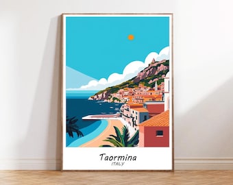Lámina decorativa de Taormina para pared, decoración de pared de Taormina, regalo de Taormina para amantes del arte, regalo de Italia para amantes del arte, lámina de Taormina estilo caricatura