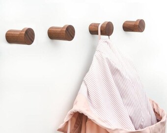 Juego de 4 percheros de madera para pared en dos colores, ecológicos, con piedra, decorativos para pasillo y baño.