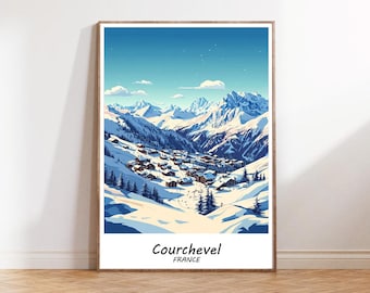 Póster turístico de Courchevel, Póster de invierno de Courchevel, Francia, Arte mural de viajes a Francia, Regalos de viaje a Francia, Regalo para viajeros a Francia