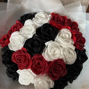 Color Mix Eternal Rose With Glitter, Custom Bouquet of Artificial Flowers, Customizable Ramo Buchon, Satin Ribbon Rose, Everelasting Flower