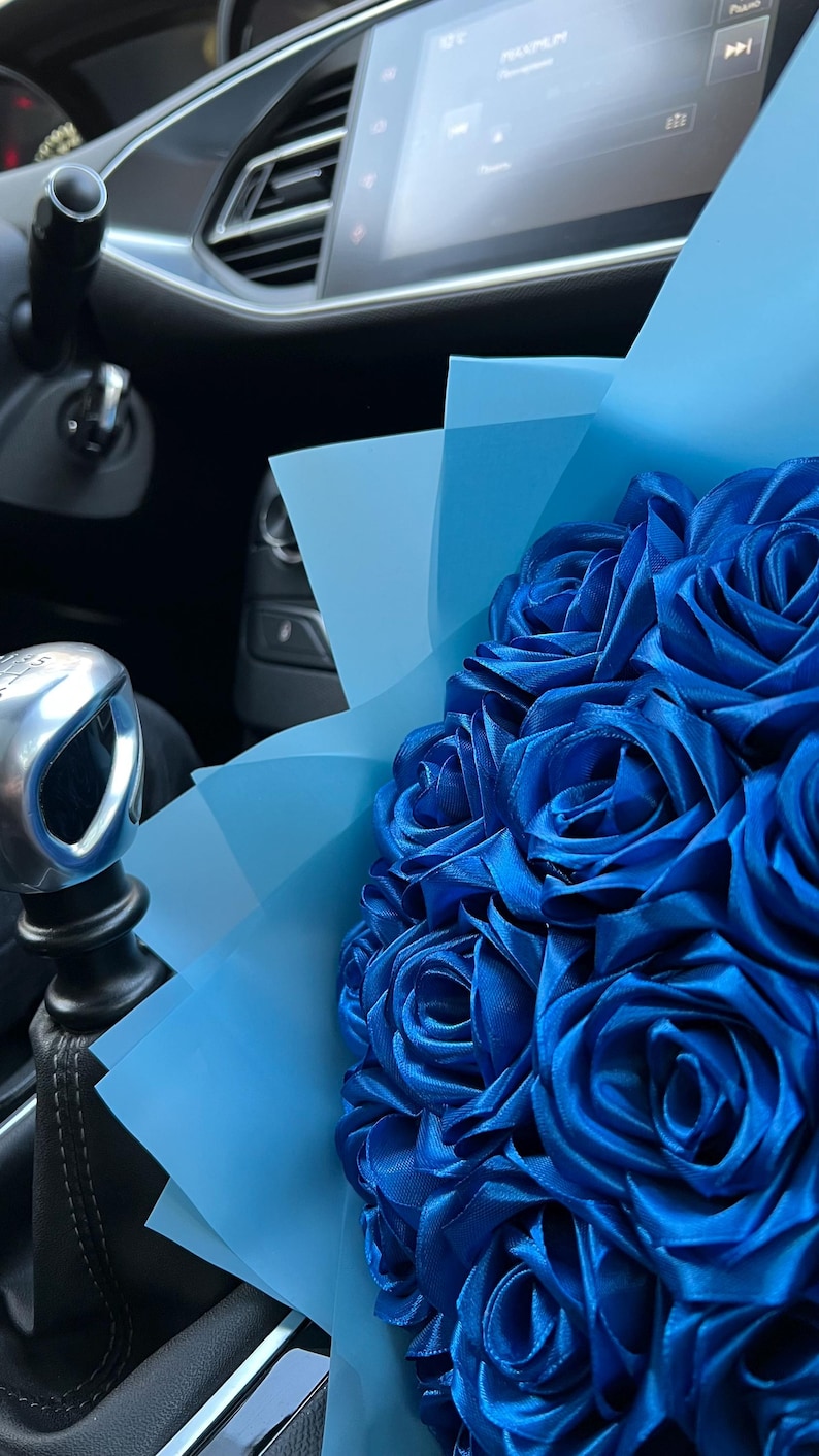 Custom Ribbon Bouquet, Blue Eternal Rose Without Glitter, Customizable ...