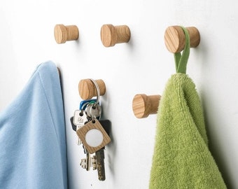 Ganchos de abrigo de madera, ganchos de pared decorativos, perchero moderno, toallero de madera, ganchos de pared, almacenamiento de pared de roble, perchero de bricolaje