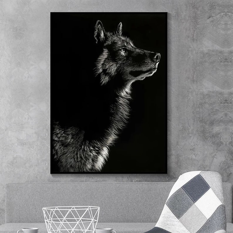 Black and White Animal Canvas Paintings Wolf Posters Prints Wall Art