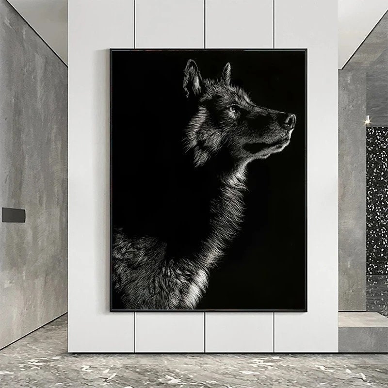 Black and White Animal Canvas Paintings Wolf Posters Prints Wall Art