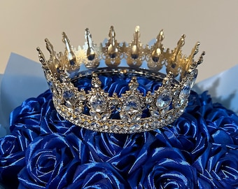 Ramo de cinta azul marino personalizado, rosa eterna con corona, ramo de graduación personalizable, rosa de cinta de satén, regalo de flores para graduación.