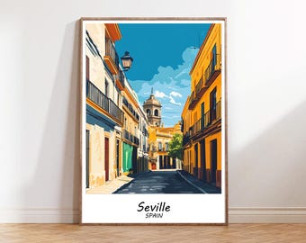 Póster turístico de Sevilla, póster decorativo para el hogar, póster imprimible de viaje a Sevilla, póster de viaje a España, pintura de paisaje urbano, viaje a Sevilla