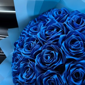 Custom Ribbon Bouquet, Blue Eternal Rose Without Glitter, Customizable Ramo Buchon, Satin Ribbon Rose, Graduation Flower Gift