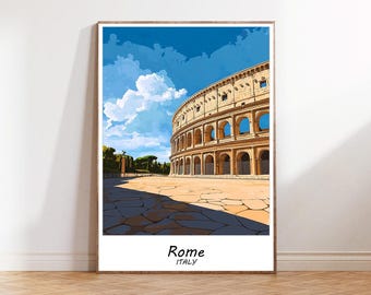 Lámina turística tradicional de Roma - Coliseo, Póster de dibujos animados de Roma, Póster del Coliseo romano, Póster de pared de Italia, Regalo de boda, Regalo personalizado