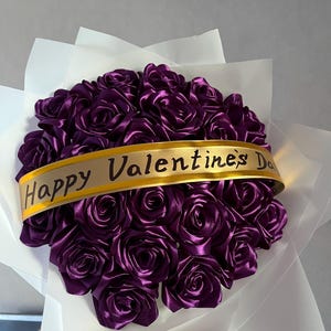 Purple Eternal Rose Without Glitter, Custom Bouquet of Artificial Flowers, Customizable Ramo Buchon, Satin Ribbon Rose, Everelasting Flower