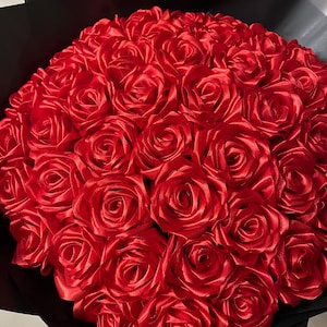 Red Eternal Rose Without Glitter, Custom Bouquet Artificial Flowers, Customizable Ramo Buchon, Satin Ribbon Rose, Everelasting Flower