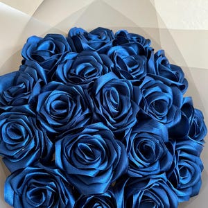 Navy Blue Eternal Rose Without Glitter, Custom Bouquet Artificial Flowers, Customizable Ramo Buchon, Satin Ribbon Rose, Everelasting Flower