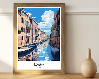 Póster de Venecia, Arte mural de Italia, Arte mural de Venecia, Póster artístico de los canales de Venecia, Lámina de viaje de Italia, Lámina turística de Venecia, Póster de los canales de Venecia